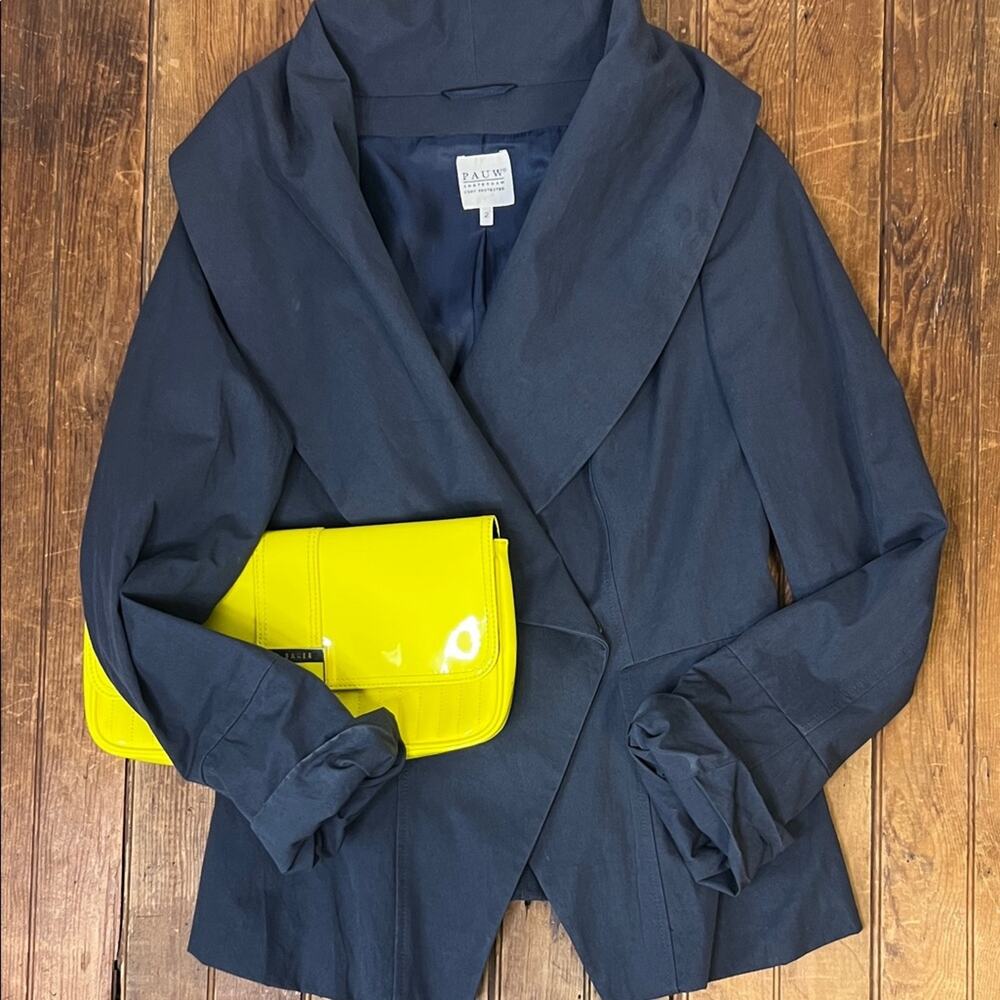 Pauw Amsterdam Women's blazer jacket Blue shawl collar cotton scrunch sleeves